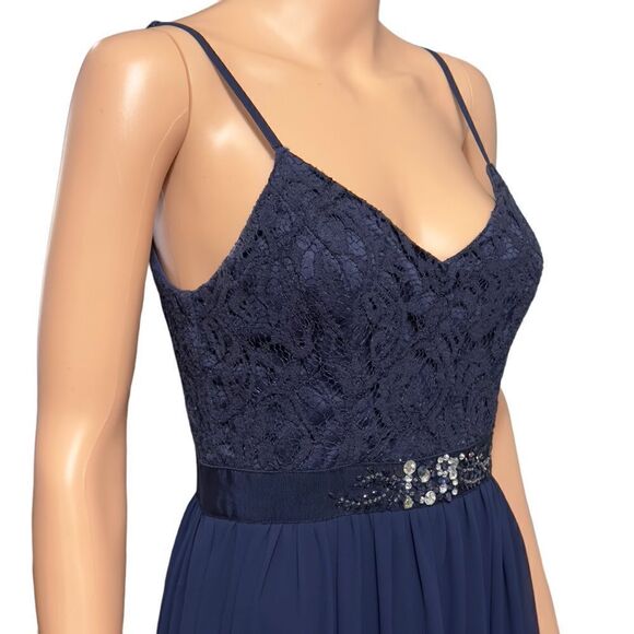 INA (i:na) Navy Lace Spaghetti Strap Long Gown - Picture 5 of 16